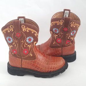 Ariat Fatbaby Croc Embossed Leather Suede Floral Cowboy Western Boots